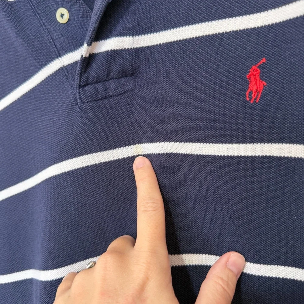 Polo Ralph Lauren Striped Short Sleeve Shirt Men’s XL Navy Blue Red Pony Cotton